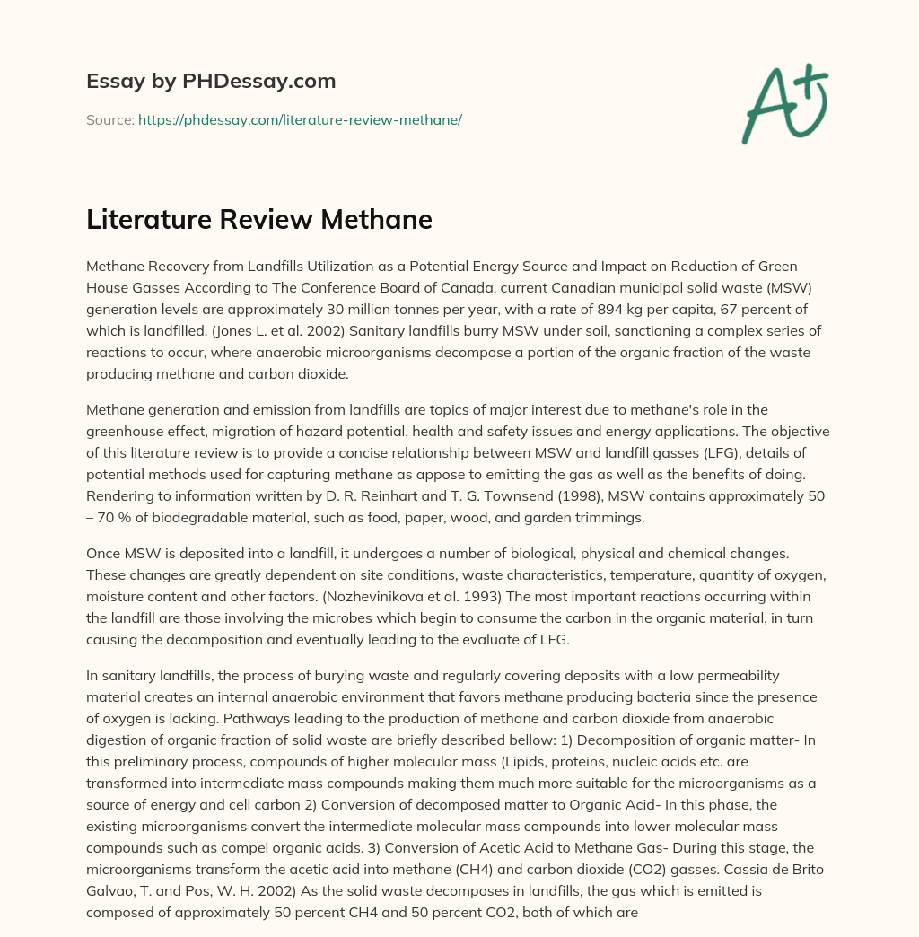 Literature Review Methane essay