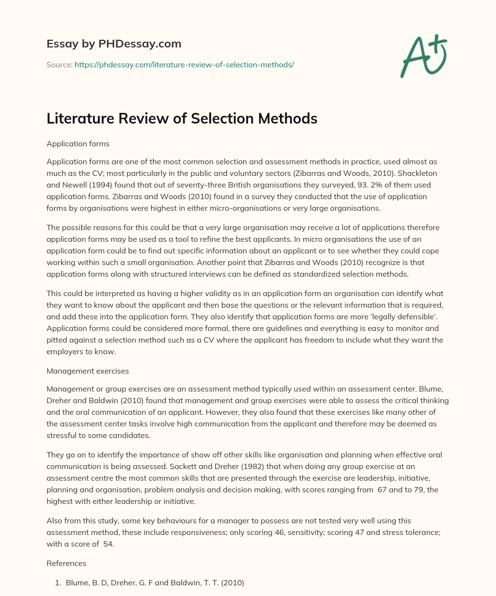 Literature Review of Selection Methods essay