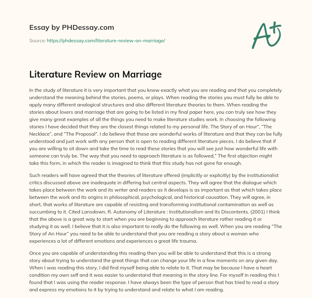 Literature Review on Marriage essay
