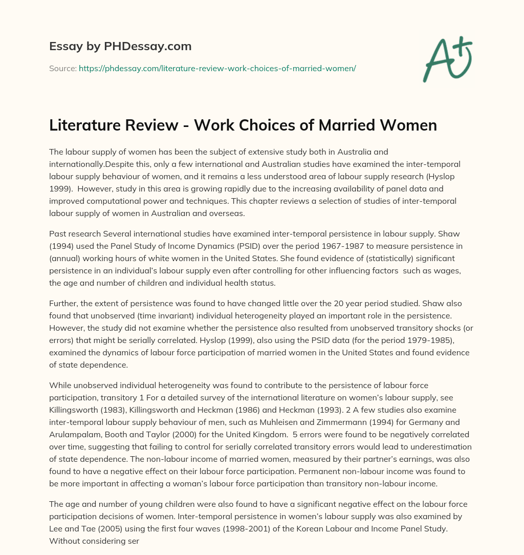 Literature Review – Work Choices of Married Women essay