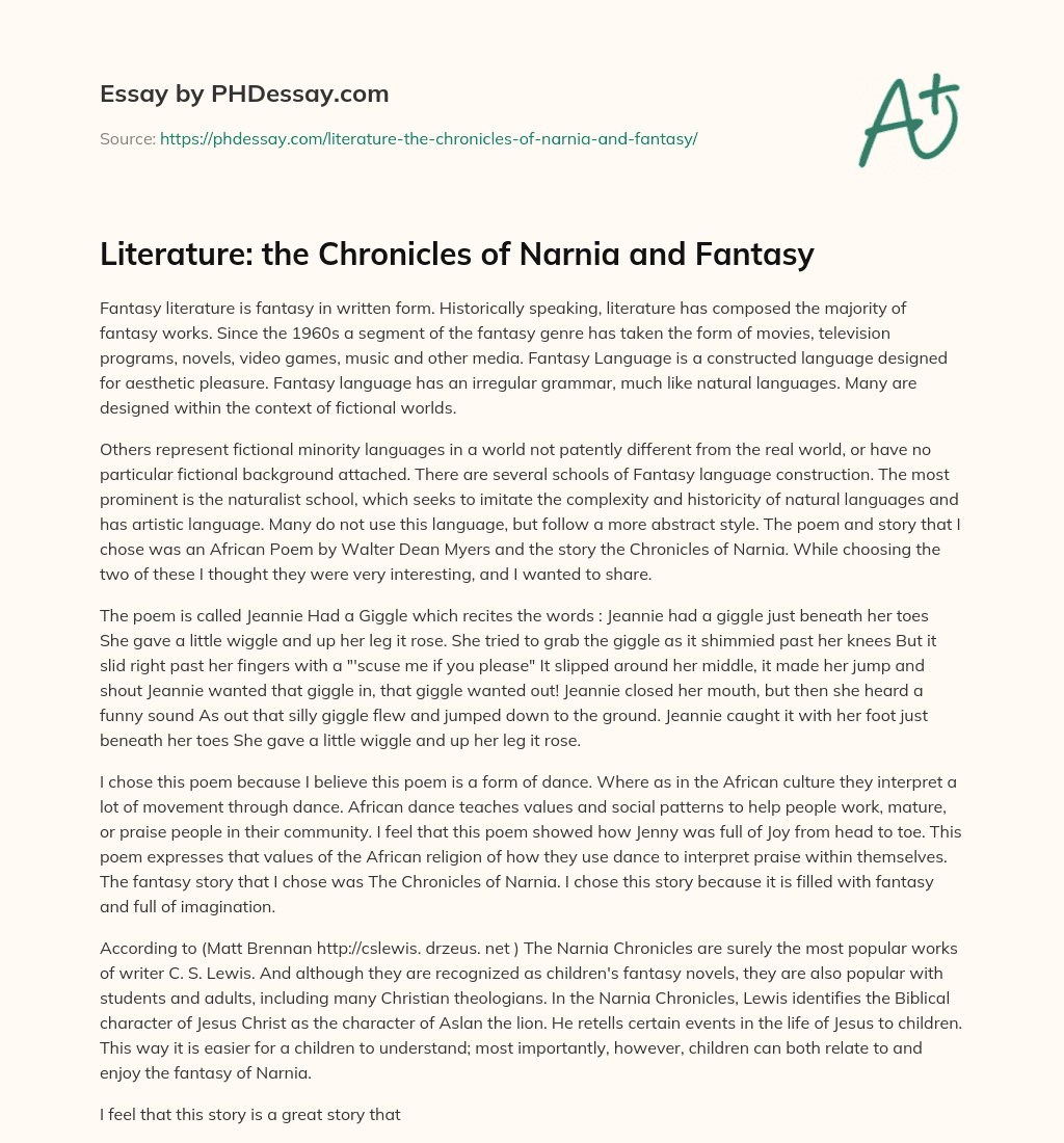 Literature: the Chronicles of Narnia and Fantasy essay