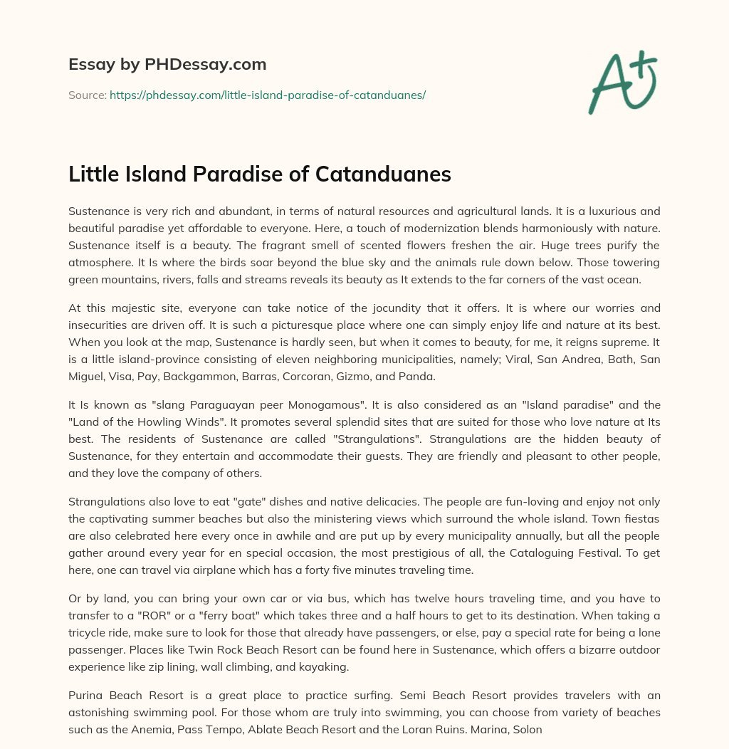 Little Island Paradise of Catanduanes essay