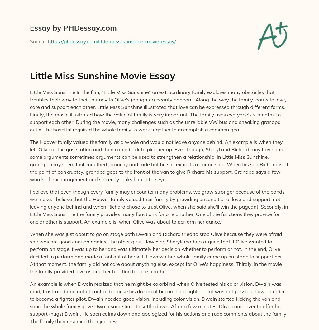Little Miss Sunshine Movie Essay essay