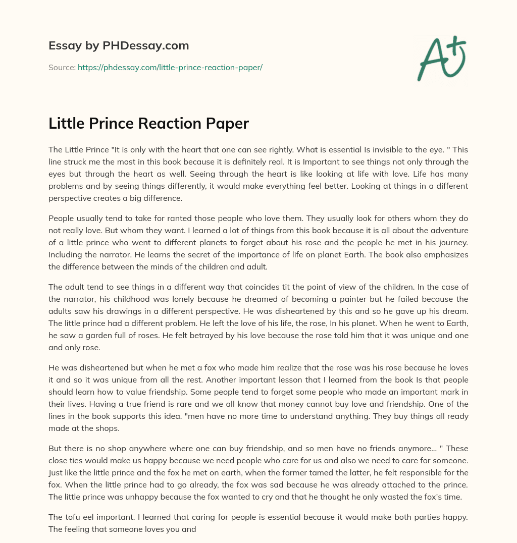 create a thesis statement for a reaction paper on the little prince