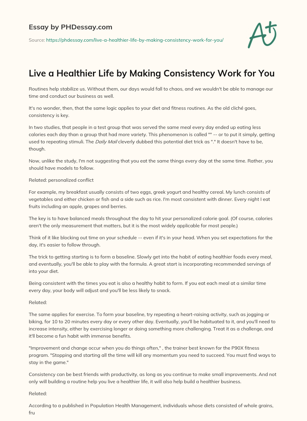 Live a Healthier Life by Making Consistency Work for You essay