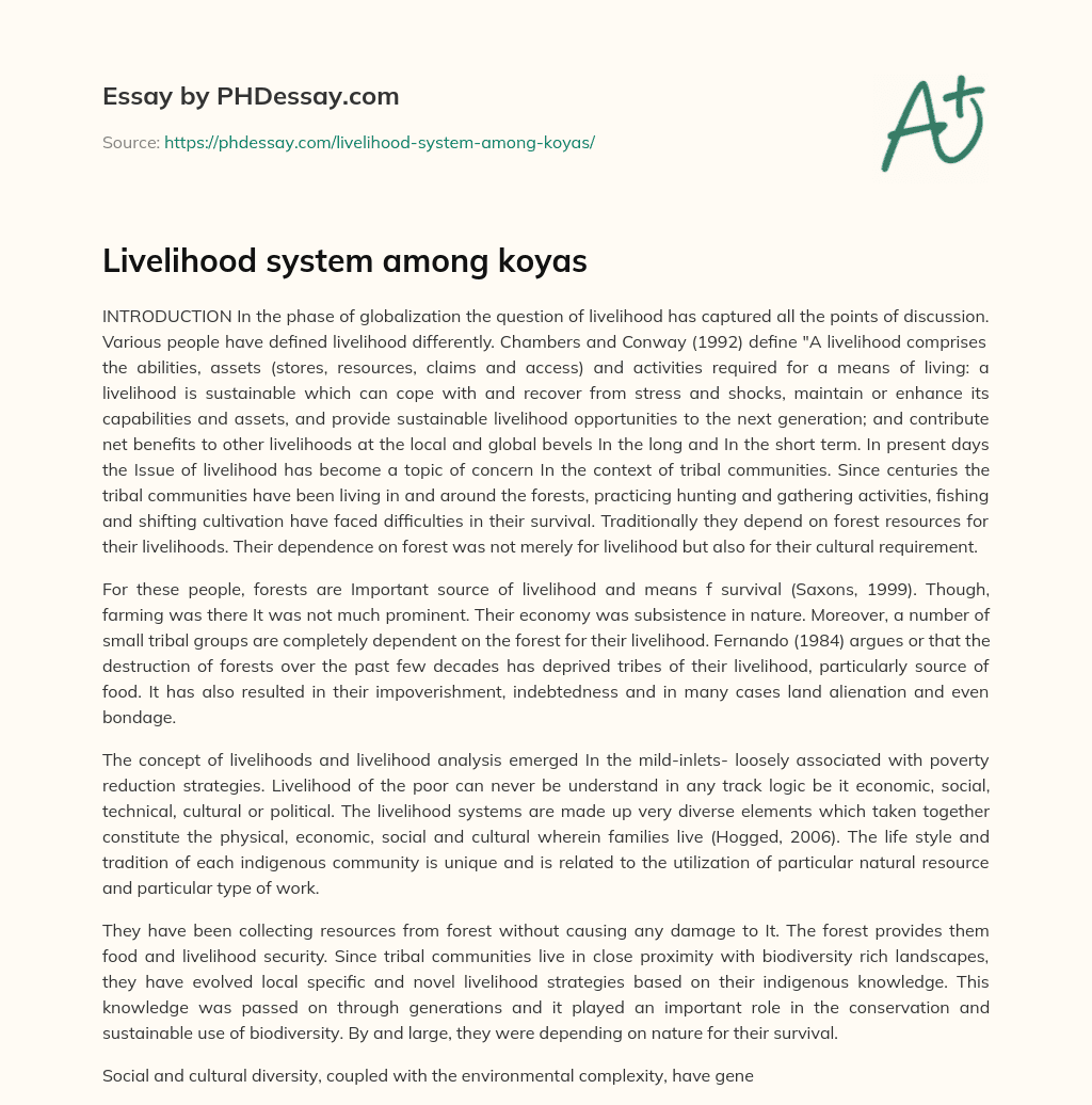Livelihood system among koyas essay