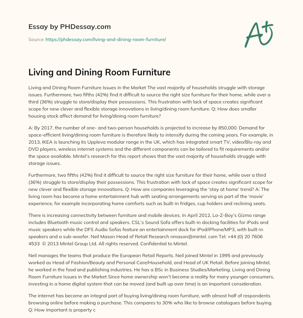 Living and Dining Room Furniture  essay