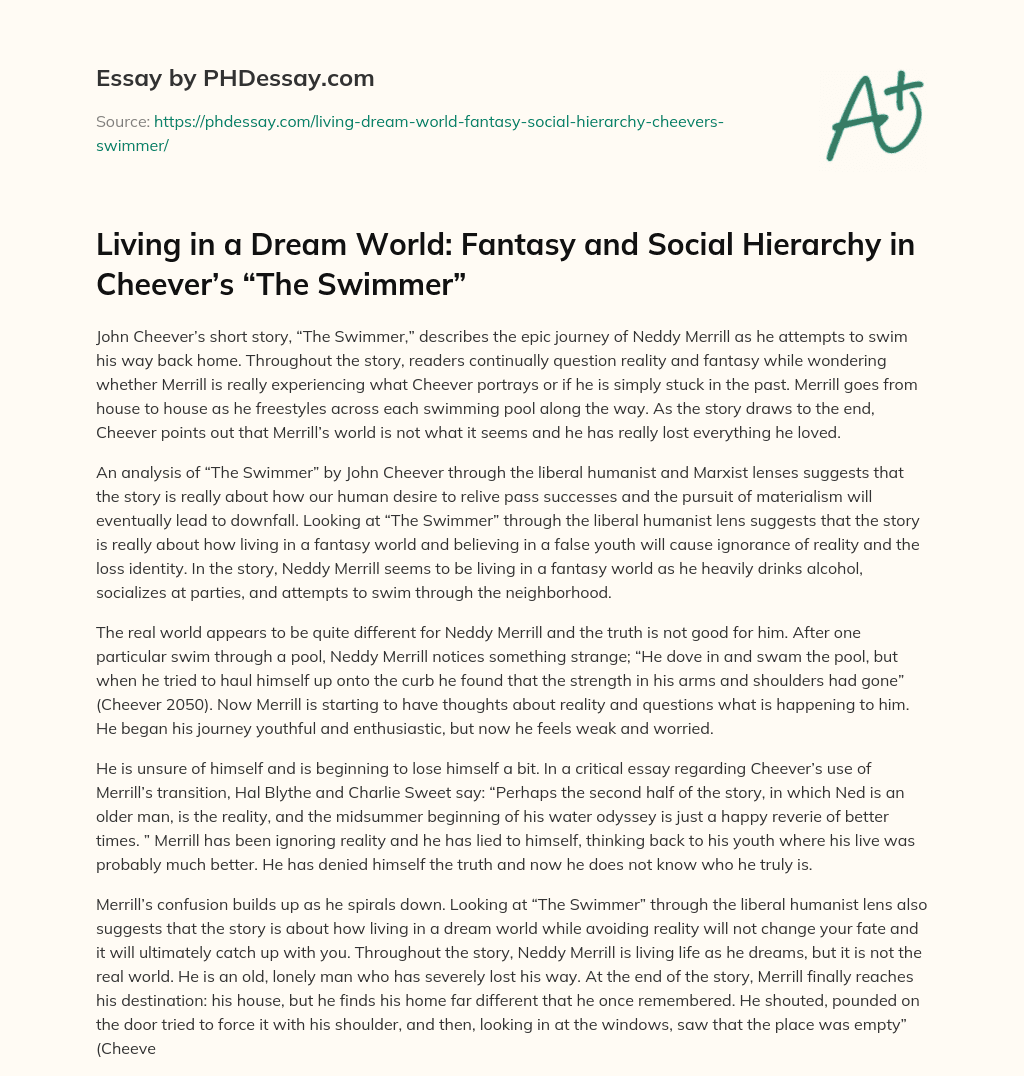 Living in a Dream World: Fantasy and Social Hierarchy in Cheever’s “The Swimmer” essay