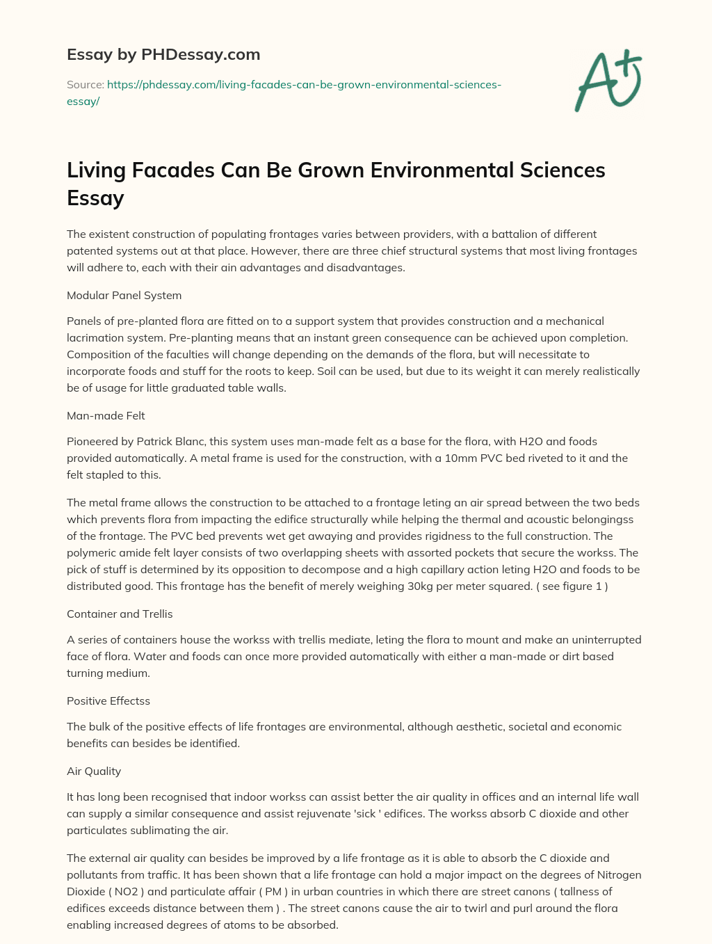 Living Facades Can Be Grown Environmental Sciences Essay essay