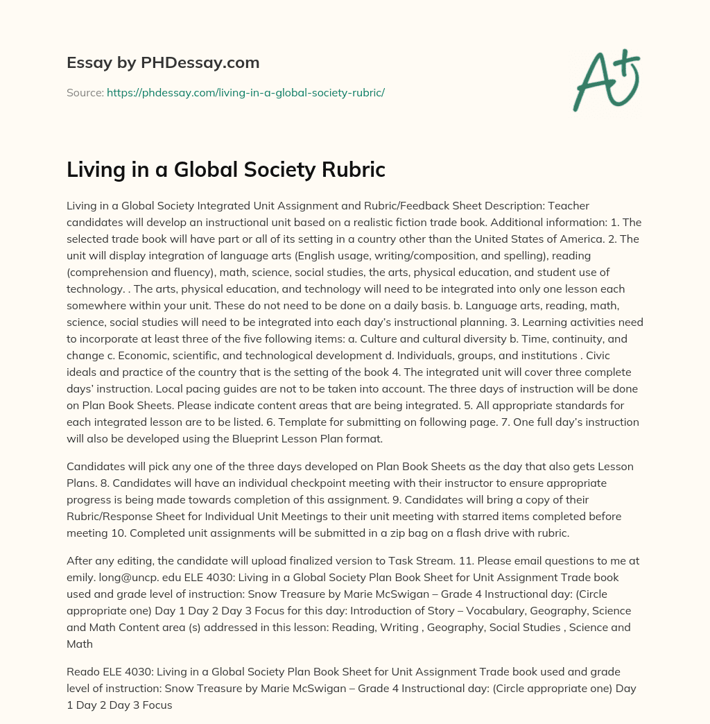 Living in a Global Society Rubric essay