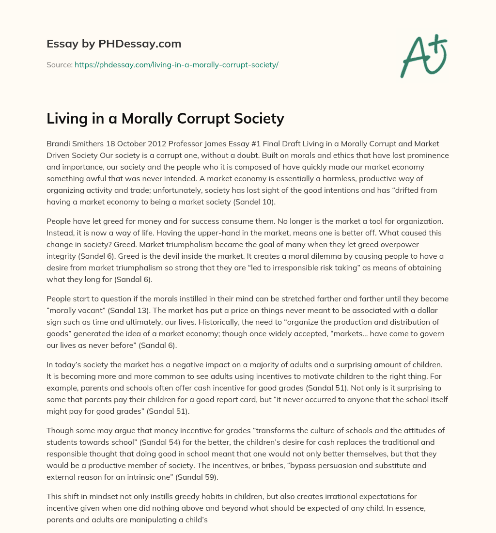 Living in a Morally Corrupt Society essay
