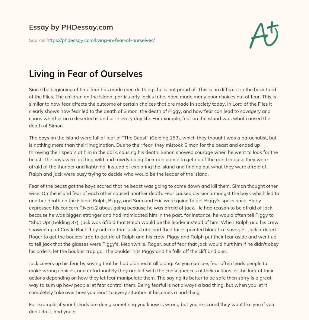 Living in Fear of Ourselves essay