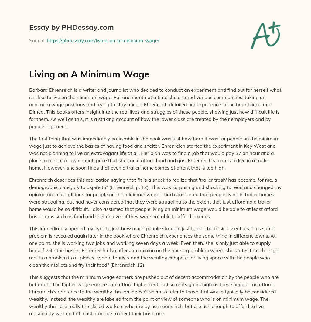 Living on A Minimum Wage essay