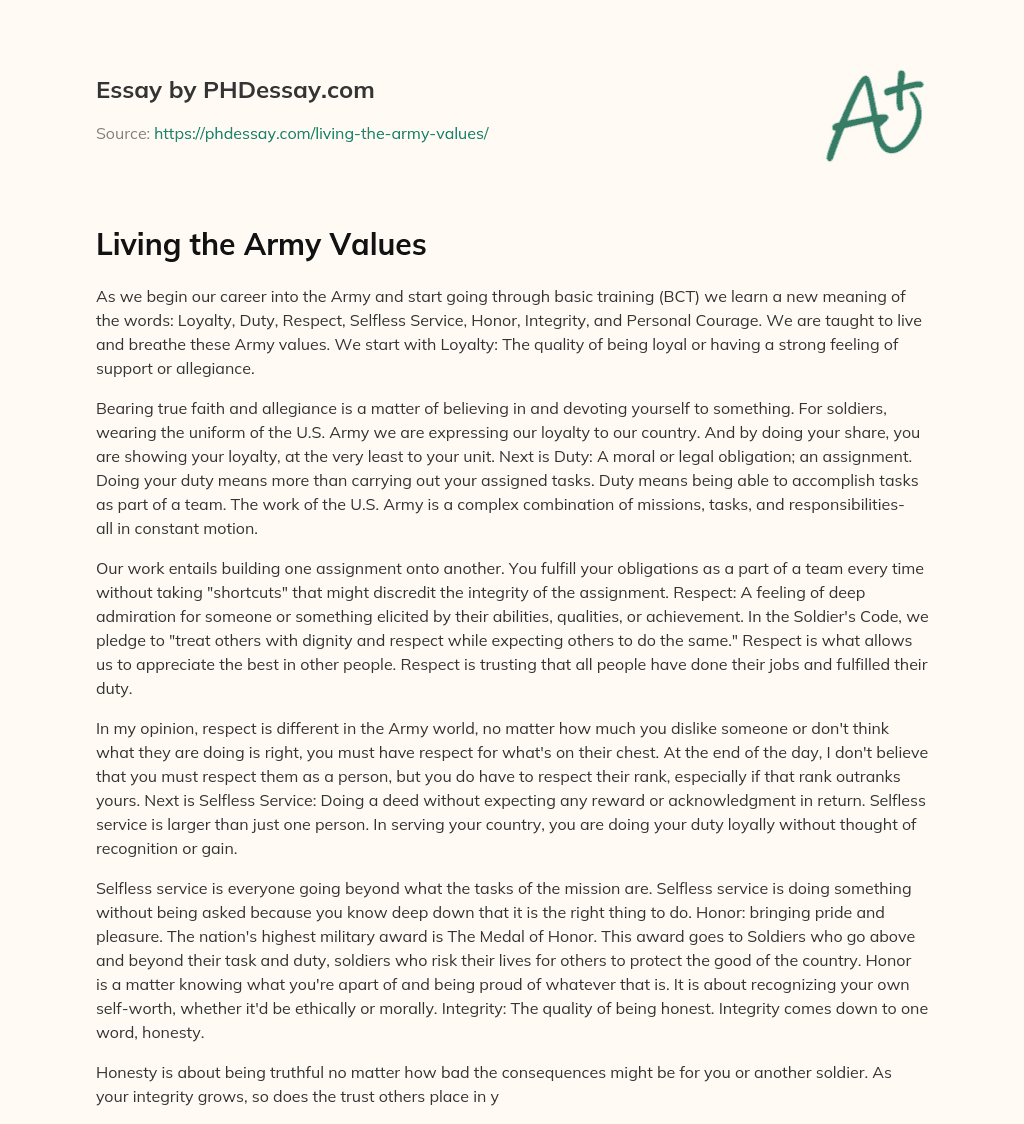 army values informative essay