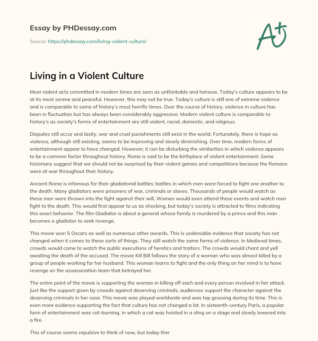 Living in a Violent Culture essay