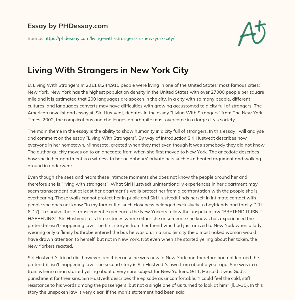 Living With Strangers in New York City essay