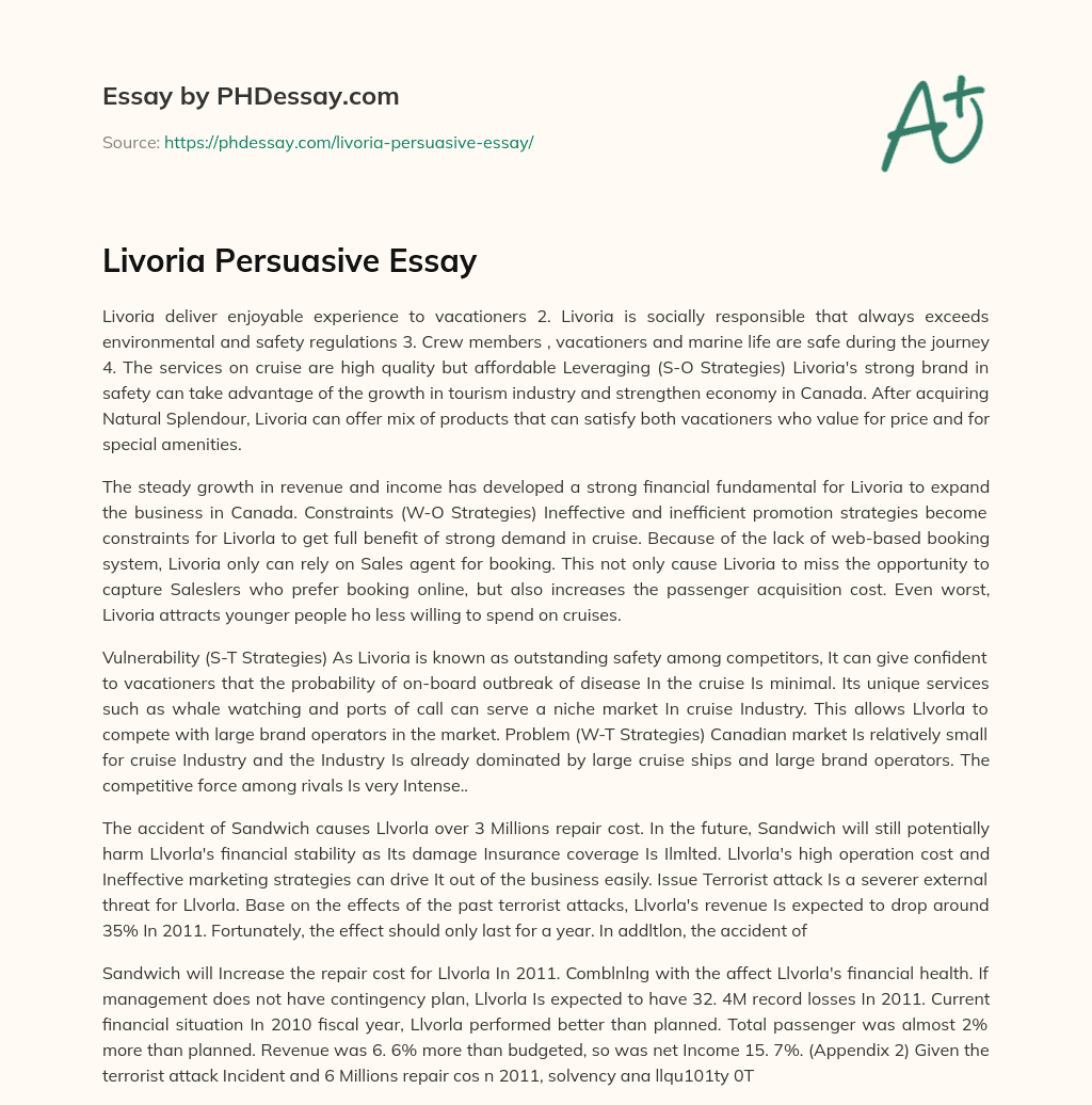 Livoria Persuasive Essay essay