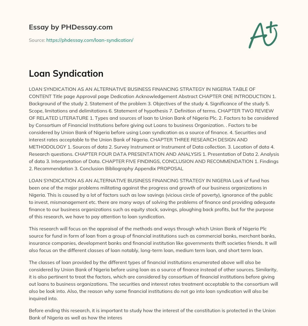 Loan Syndication essay