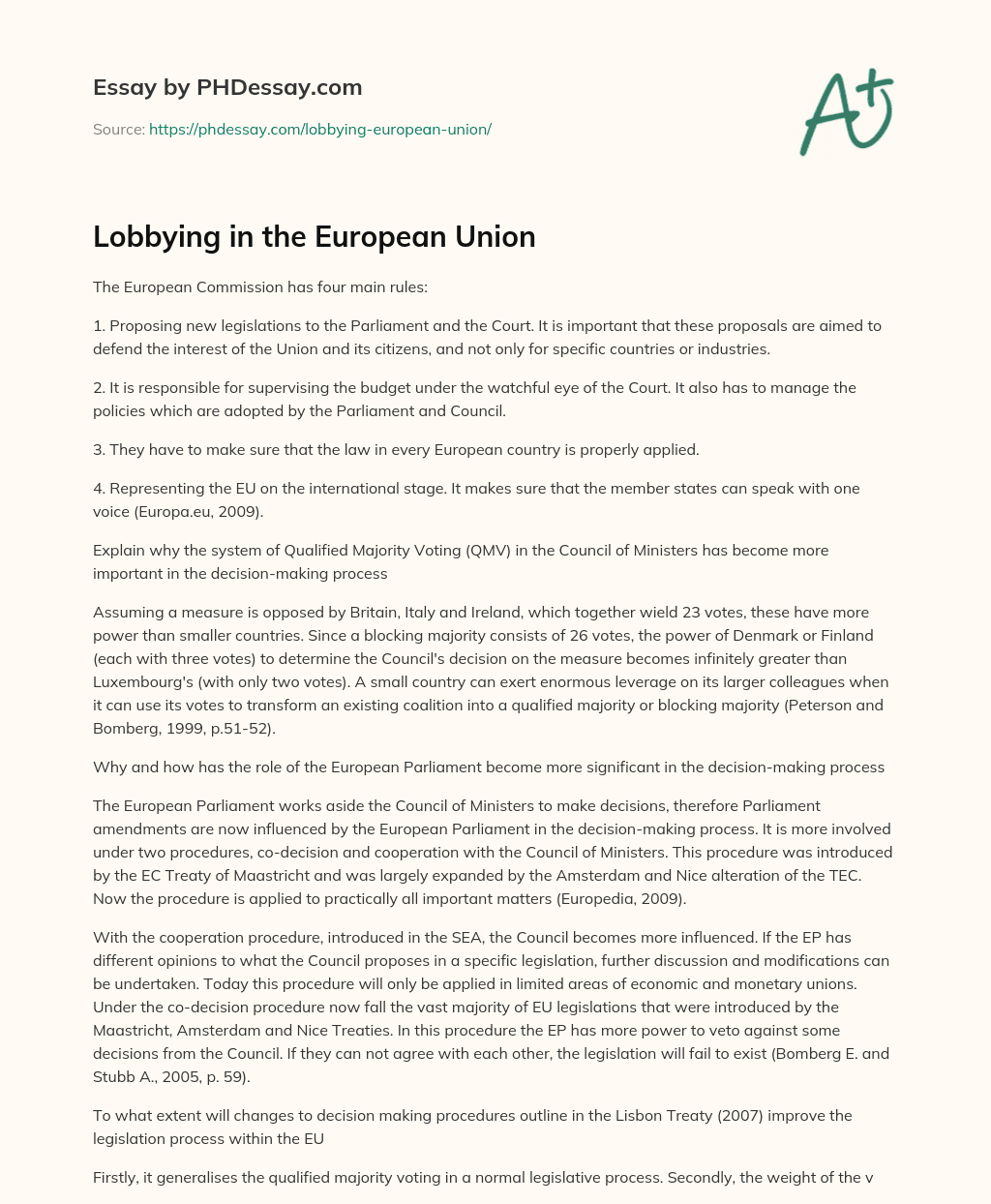 Lobbying in the European Union essay