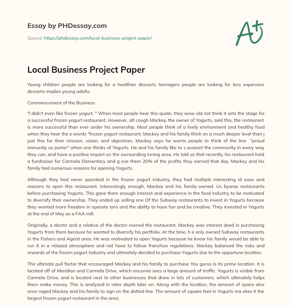 Local Business Project Paper essay