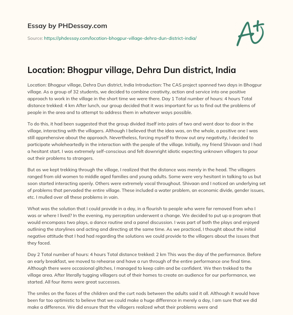 Location: Bhogpur village, Dehra Dun district, India essay