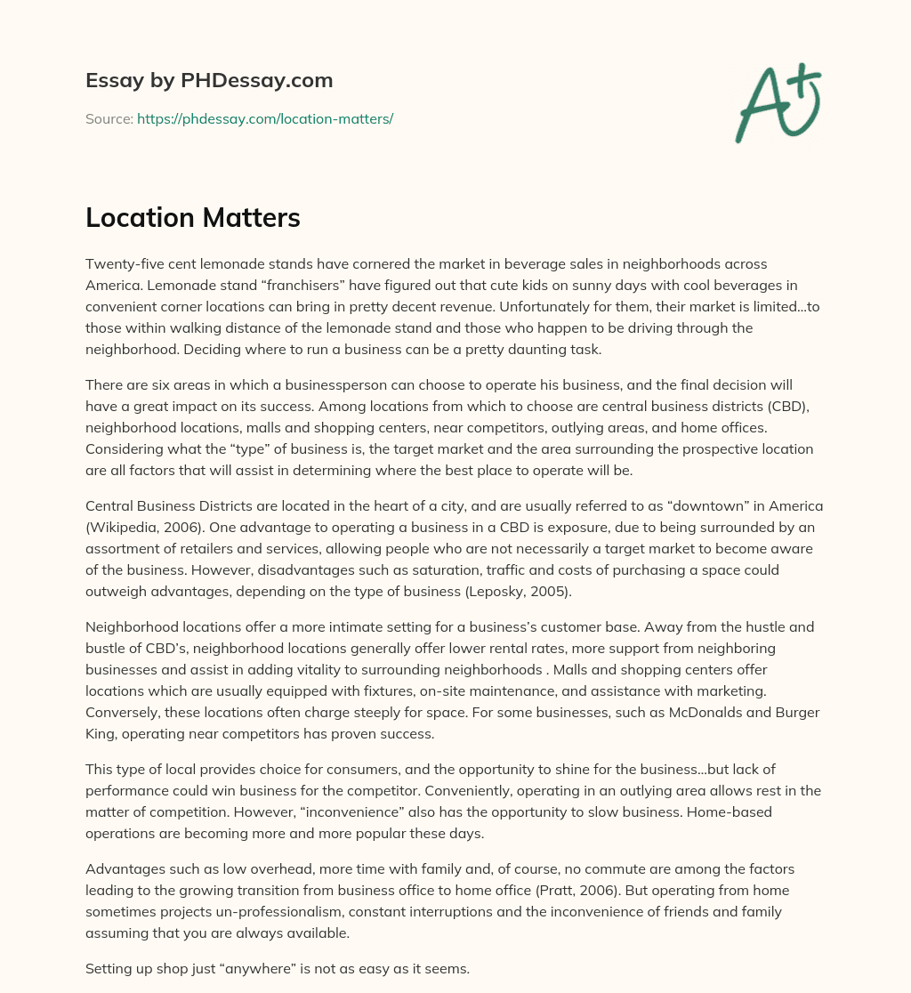 Location Matters essay