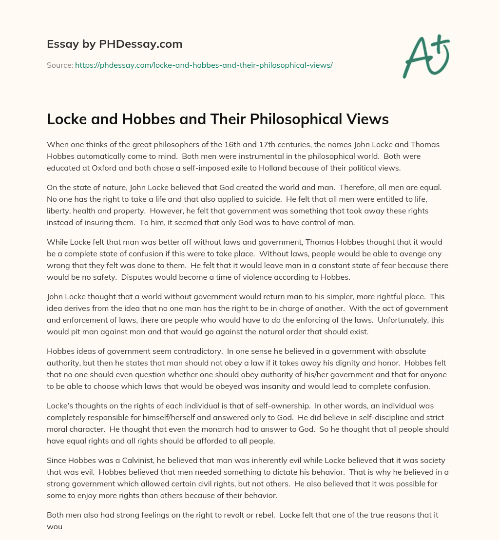 Locke and Hobbes and Their Philosophical Views essay