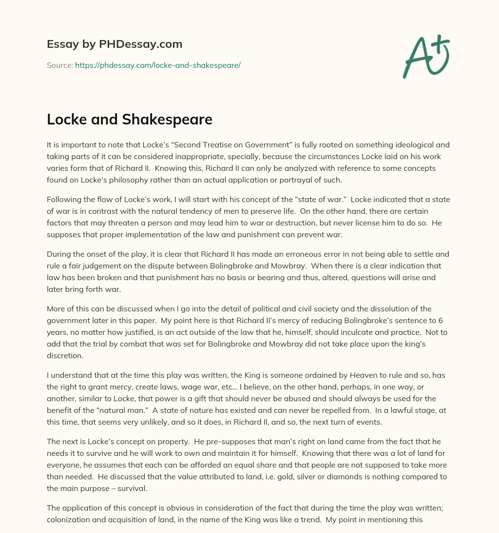 Locke and Shakespeare essay