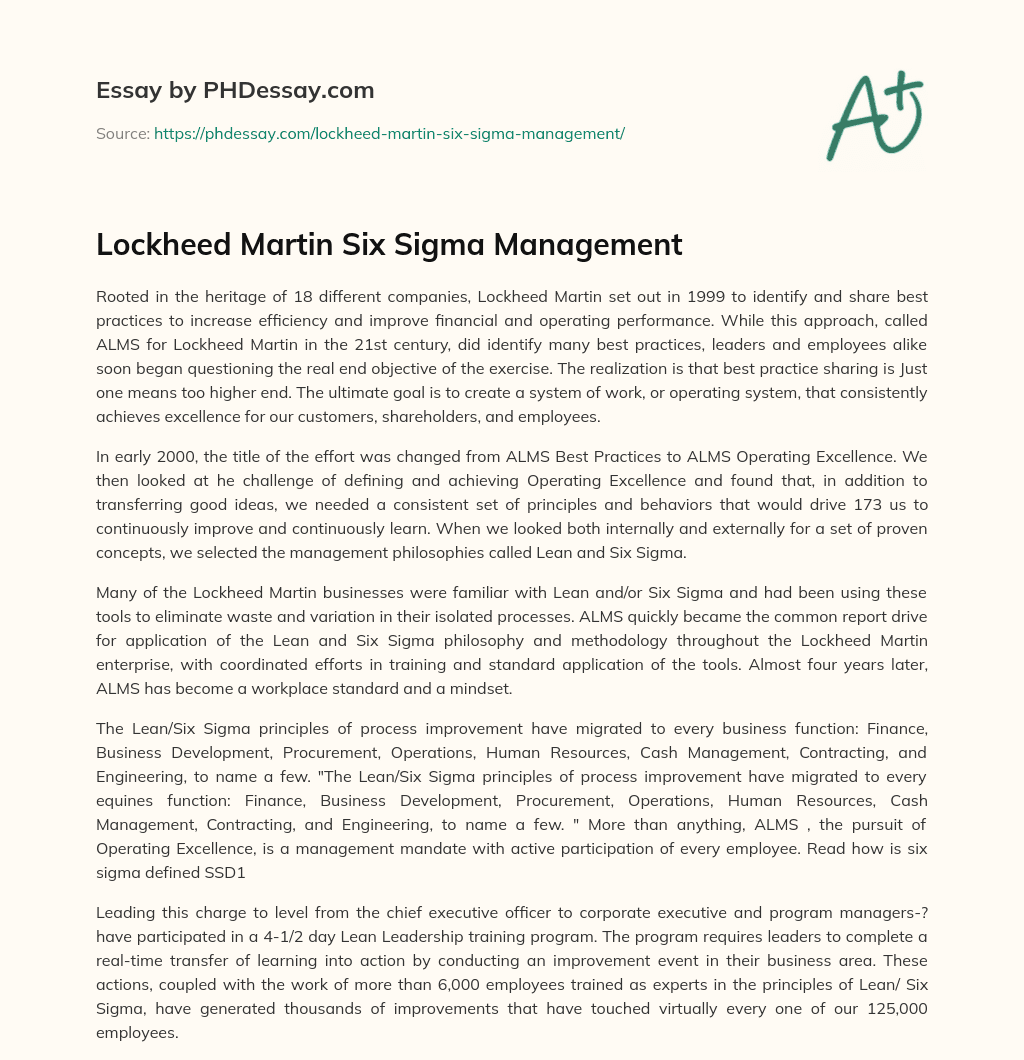 Lockheed Martin Six Sigma Management essay