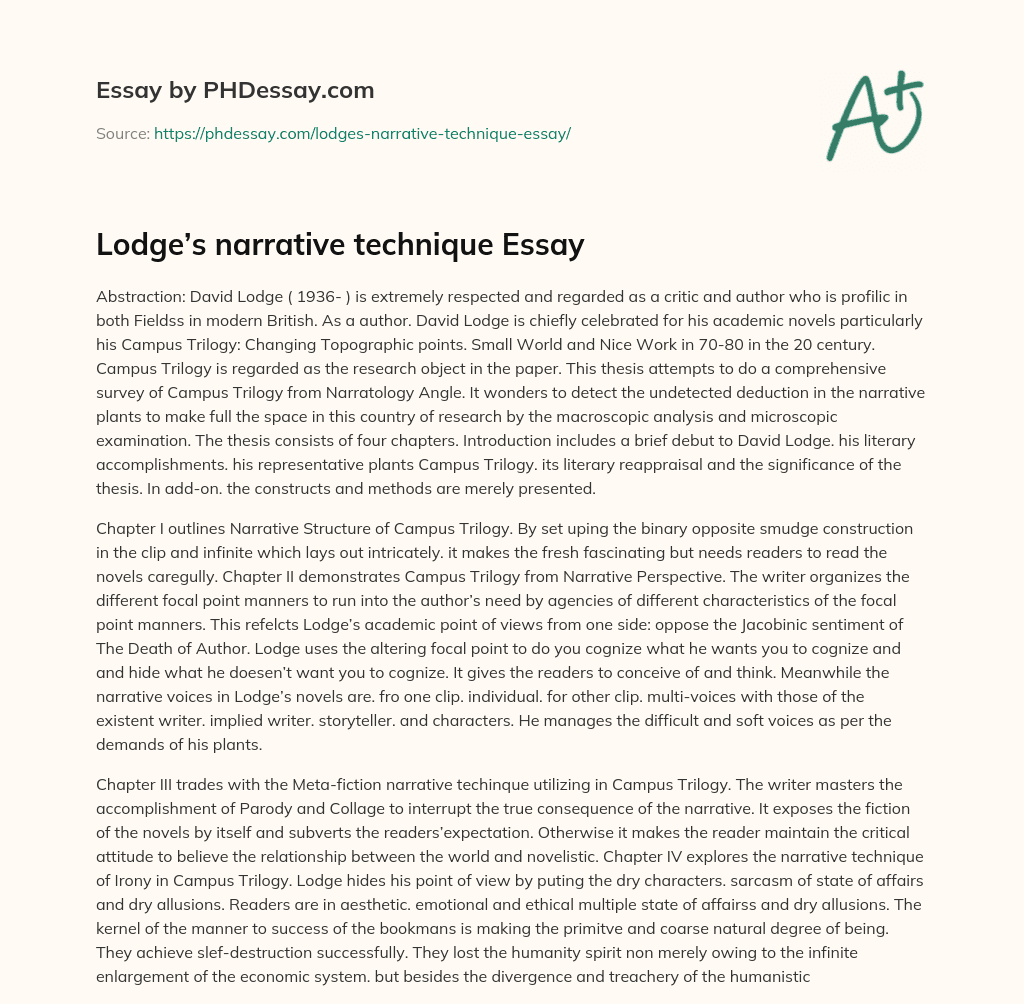 Lodge’s narrative technique Essay essay