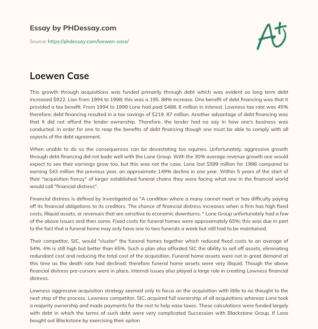 Debt Financing: Advantages and Consequences for Lone Group’s Growth essay