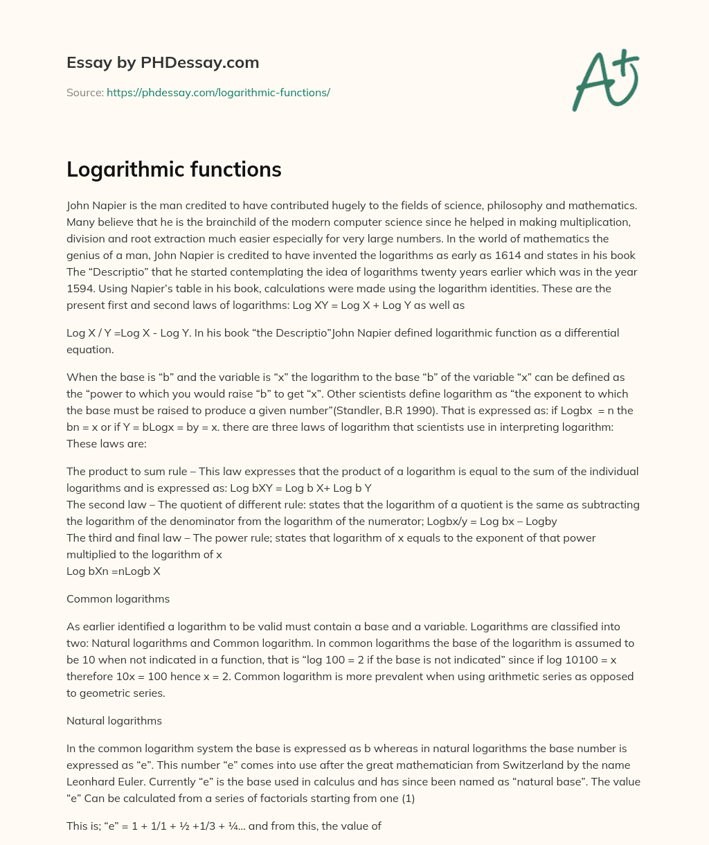 Logarithmic functions essay