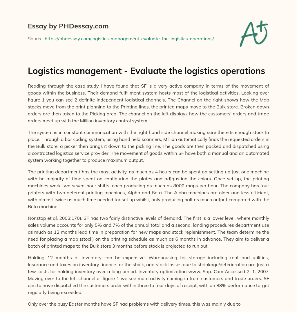 Logistics management – Evaluate the logistics operations essay