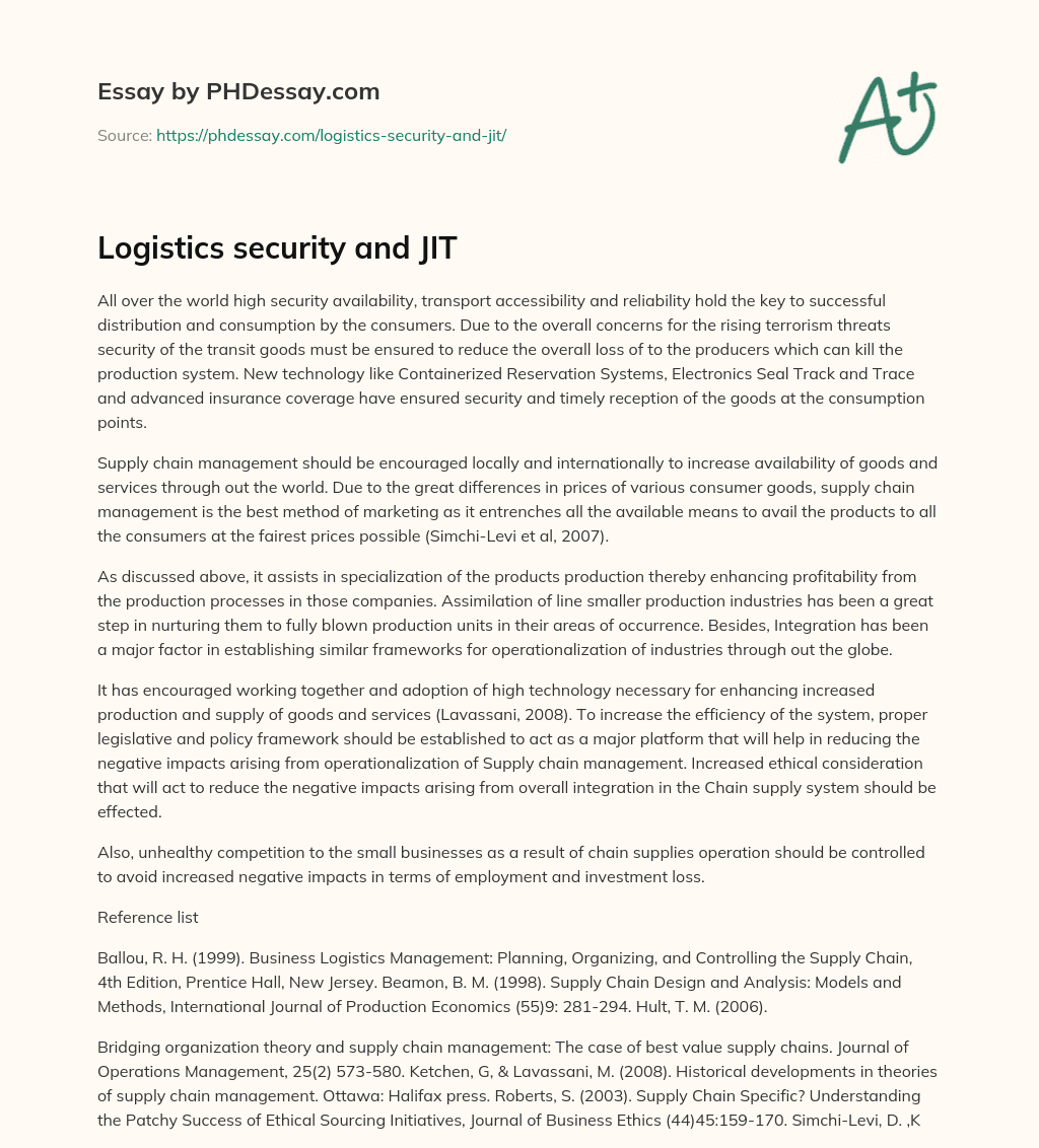 Logistics security and JIT essay