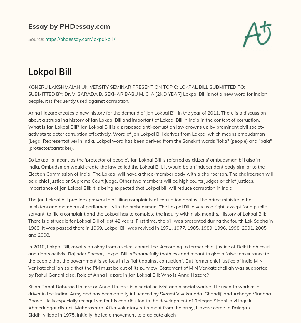 Understanding the Jan Lokpal Bill and its importance in India’s fight against corruption essay
