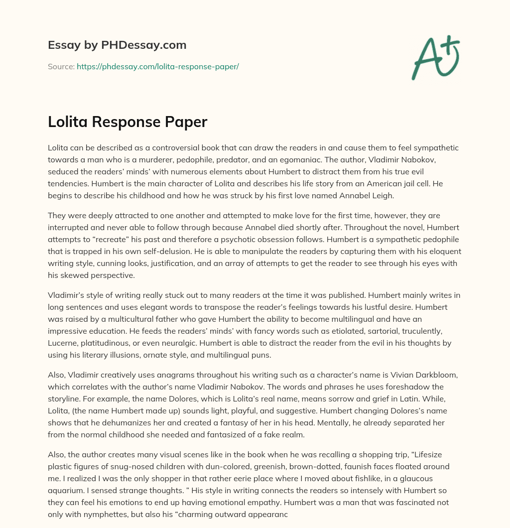 Lolita Response Paper essay
