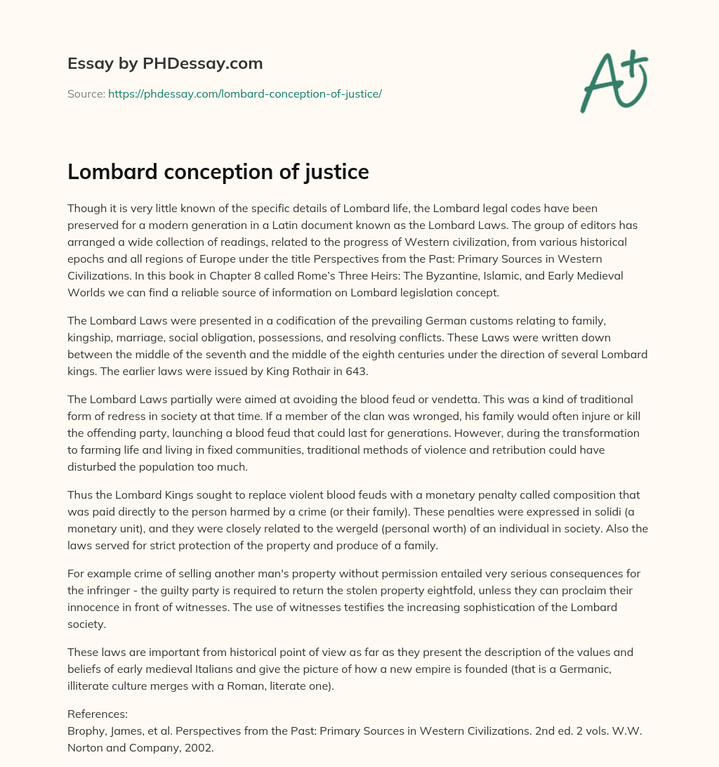 Lombard conception of justice essay