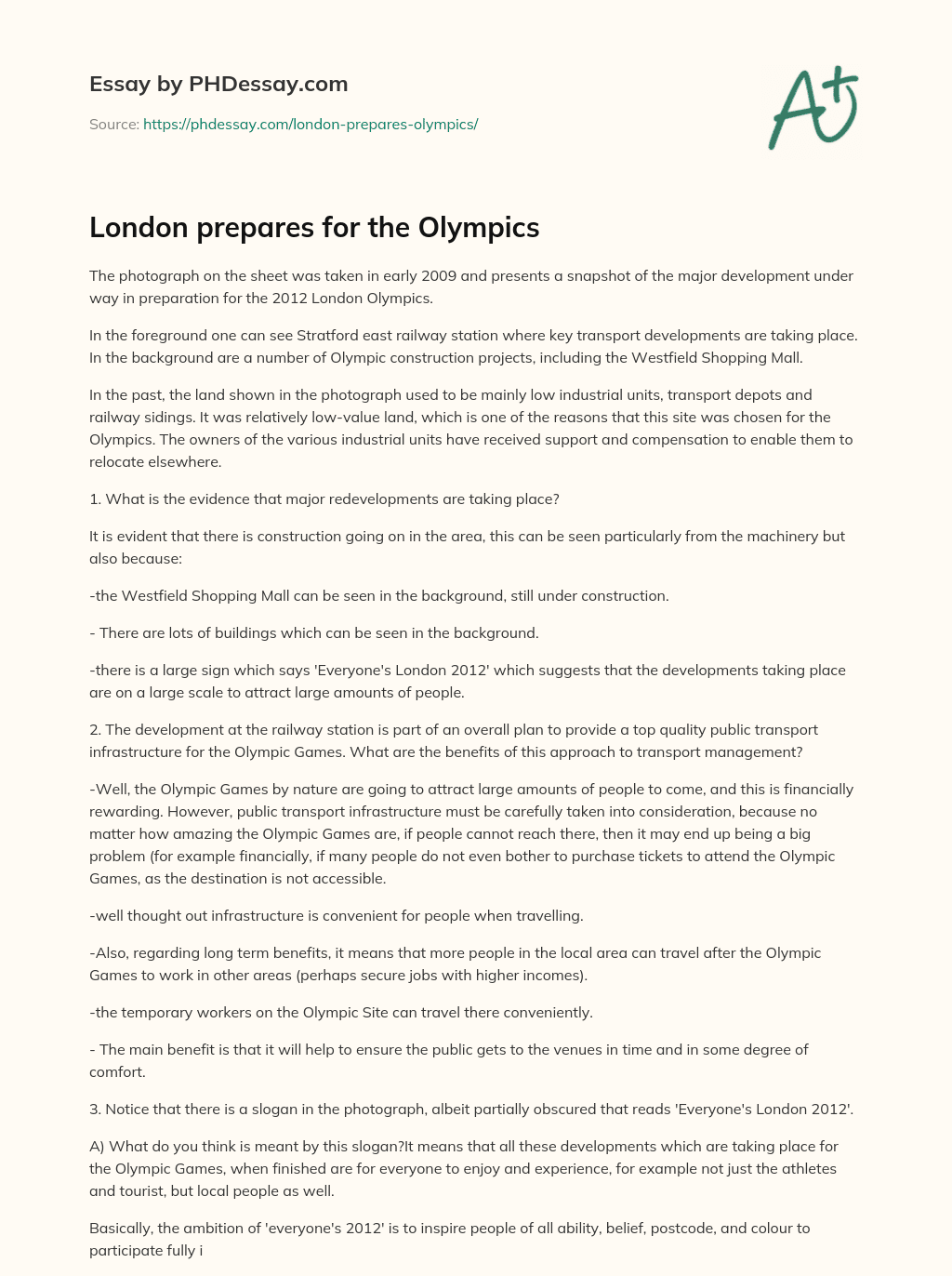 London prepares for the Olympics essay