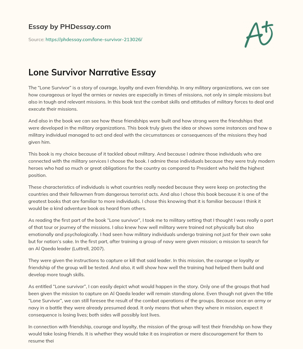 Lone Survivor Narrative Essay essay