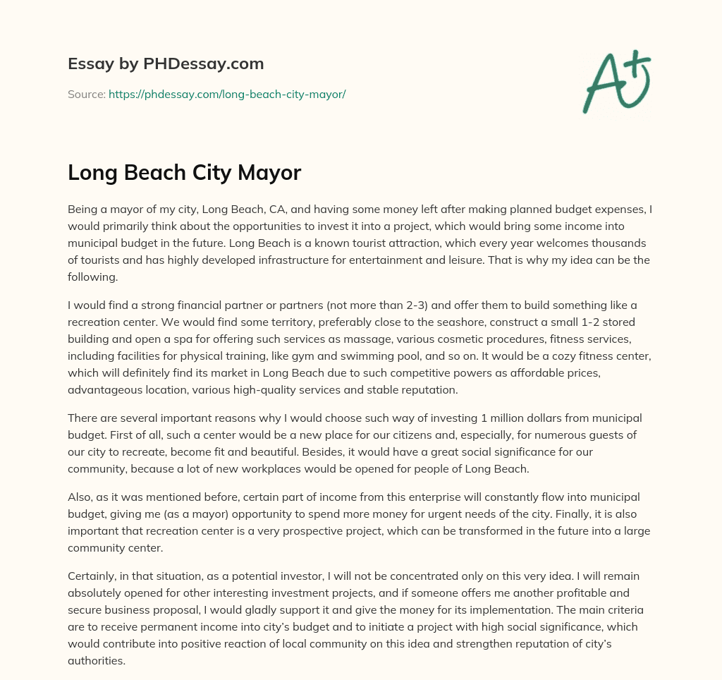 if i was a mayor essay