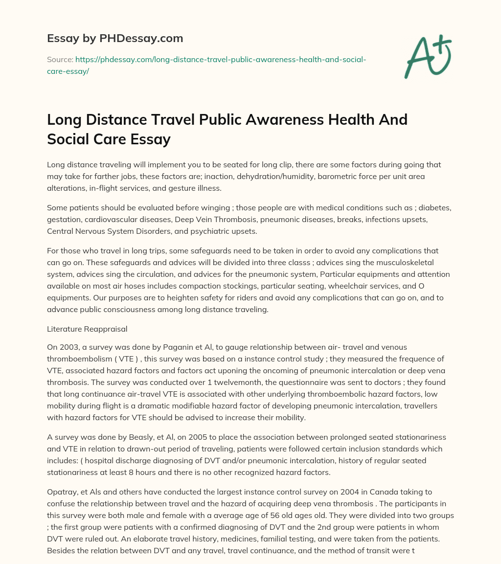 Long Distance Travel Public Awareness Health And Social Care Essay essay