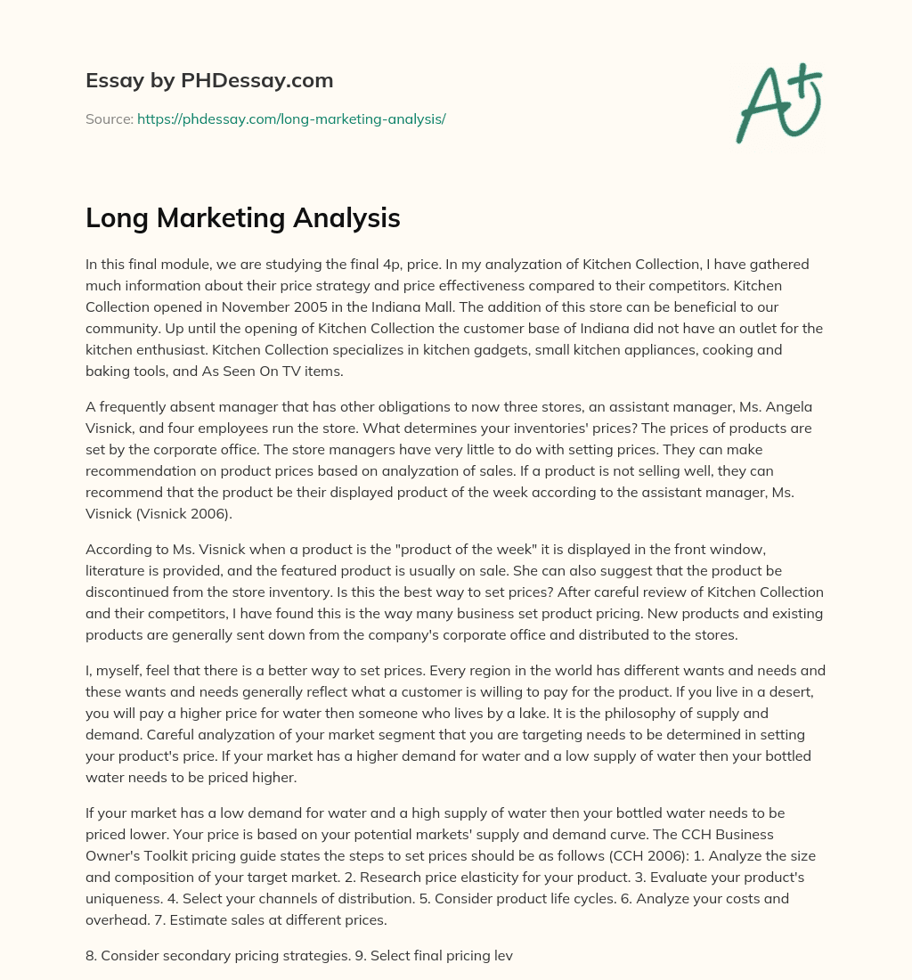 Long Marketing Analysis essay