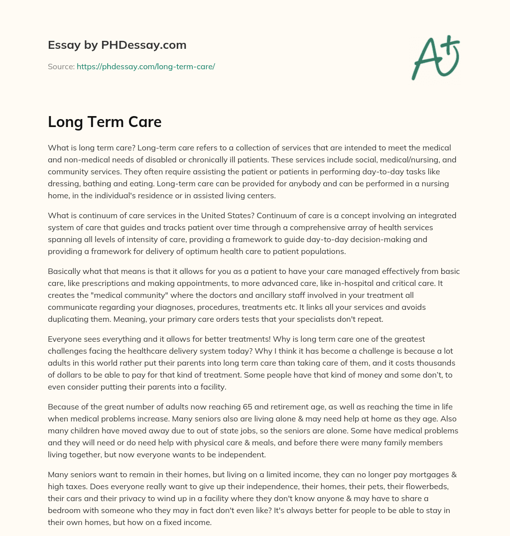 Long Term Care essay