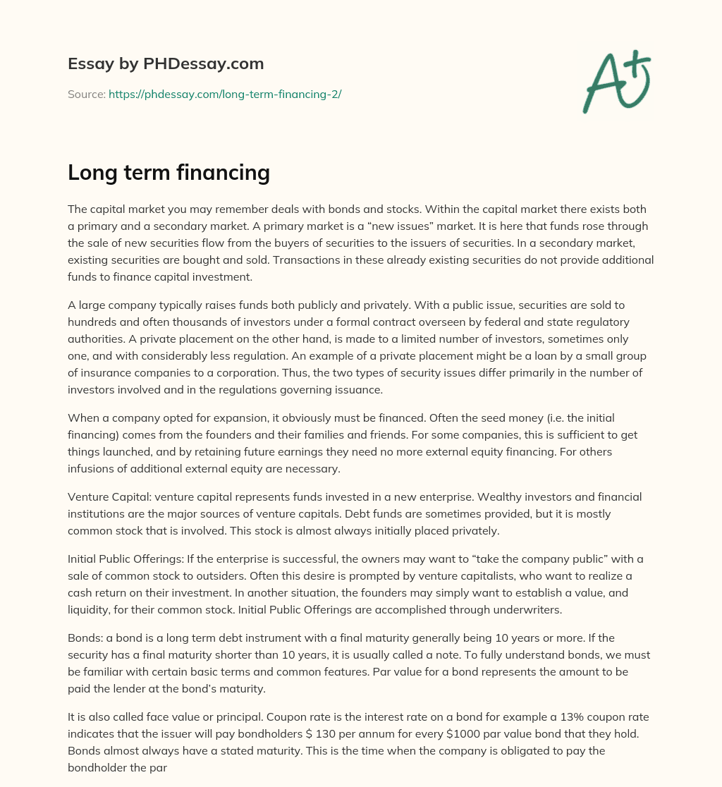 Long term financing essay
