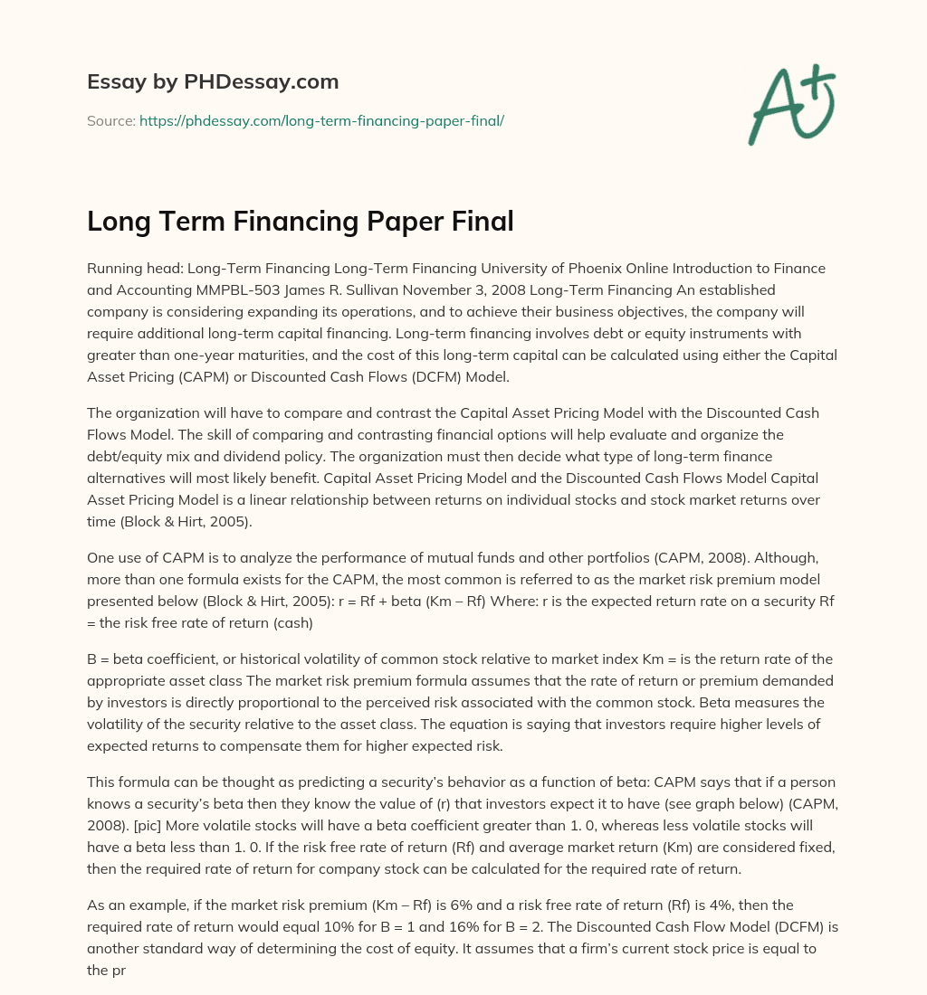 Long Term Financing Paper Final essay