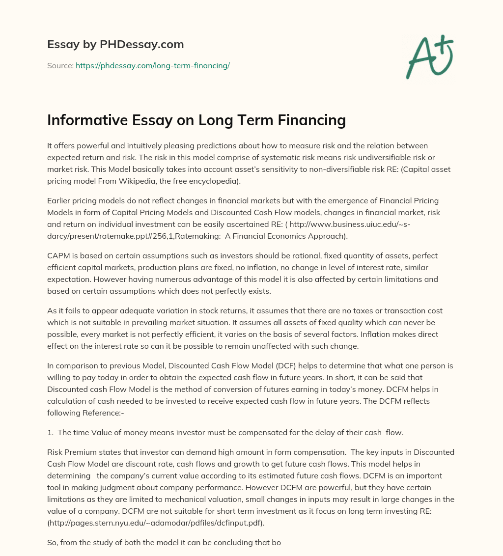 Informative Essay on Long Term Financing essay