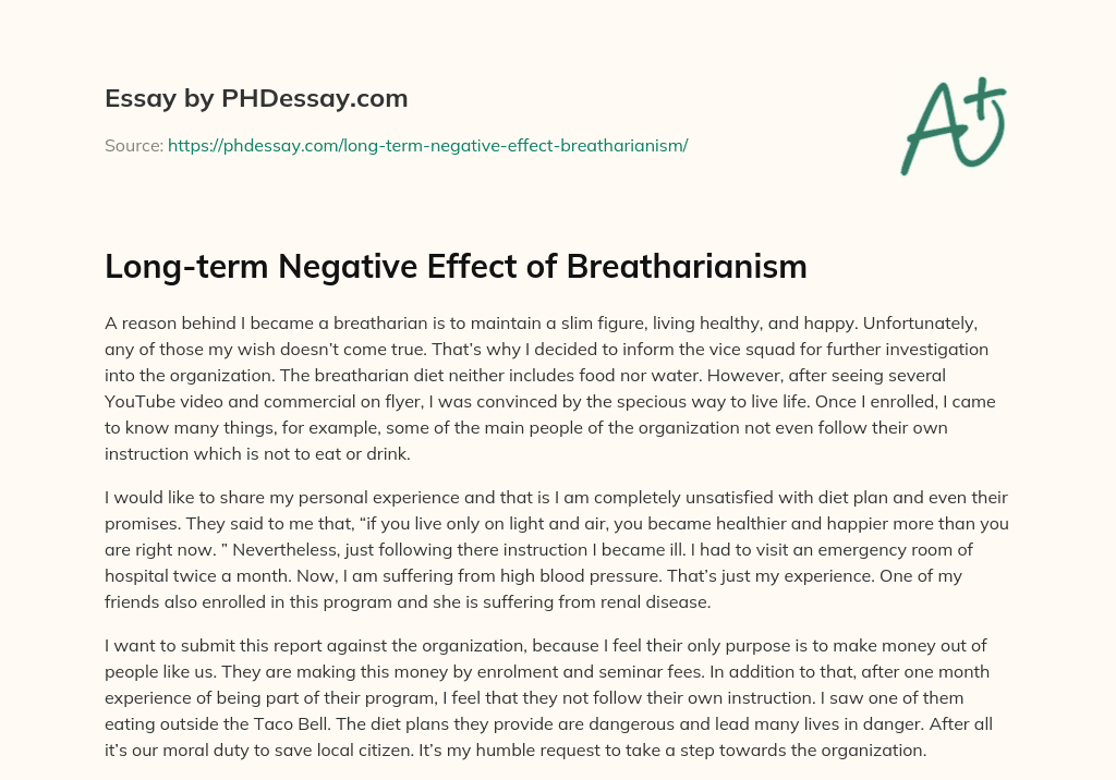 Long-term Negative Effect of Breatharianism essay