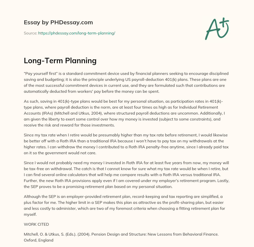 Long-Term Planning essay
