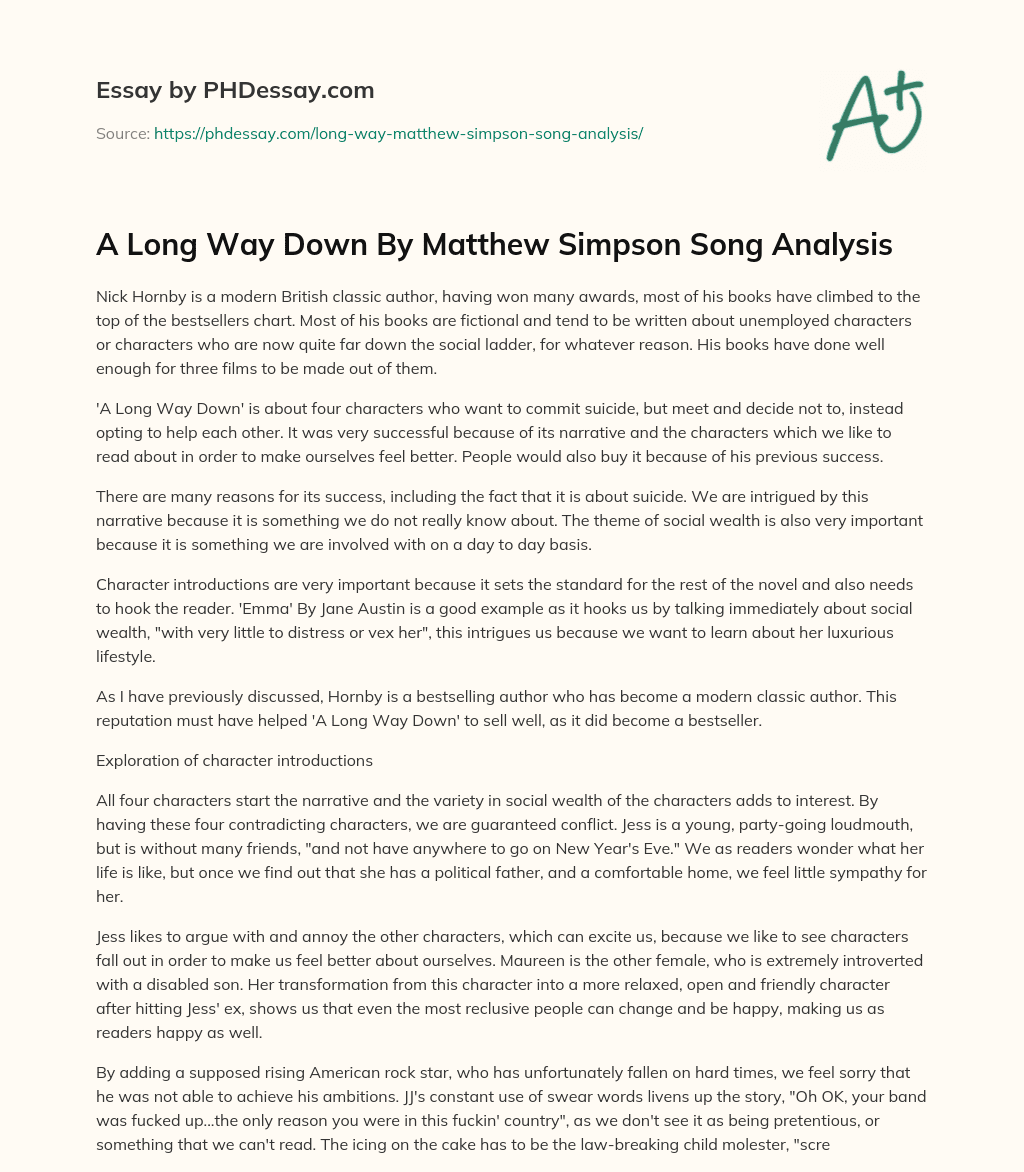 A Long Way Down By Matthew Simpson Song Analysis essay