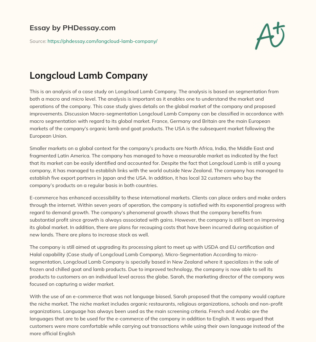 Longcloud Lamb Company essay